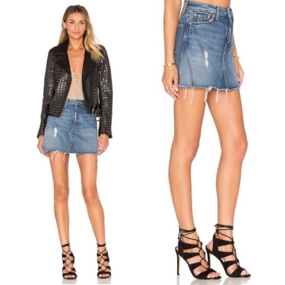 NWT GRLFRND Denim Eva A-Frame Gusset Mini Skirt Revolve Size 31 Boho Y2K NEW - Picture 1 of 7